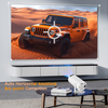 Orange Jeep Wrangler on a desert landscape projected onto a screen with 'Auto Horizontal keystone & 4-point Correction' text.